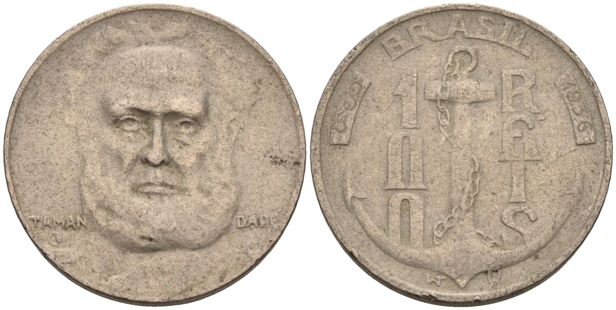 Бразилия 100 рейс 1936 Маркиз Тамандаре KM 536 медно-никель 4115-532