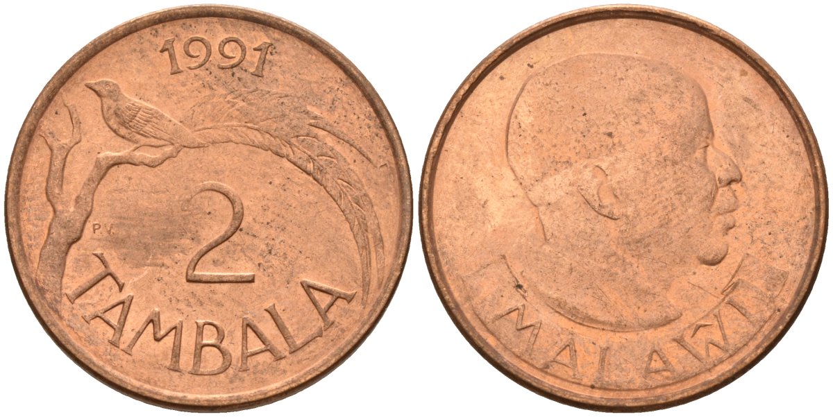 Малави 2 тамбалы 1991 KM 8a сталь плакированная медью 4141-727