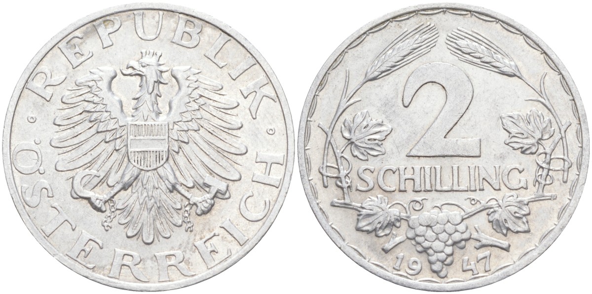 Австрия 2 шиллинга 1947 KM 2872 алюминий 3333-1235