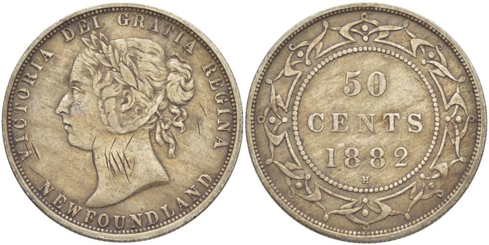Ньюфаундленд 50 центов 1882 Н, Виктория (1837-1901) KM 6 серебро 00-810-78