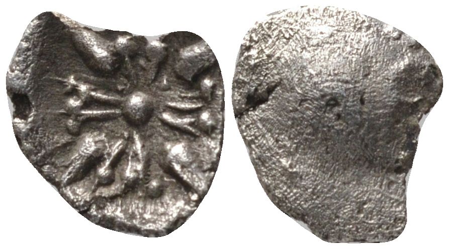 Древняя Греция, Иония, Колофон гемитартеморион (1/8 обола) 450-350 гг. в. до н.э. орнамент в инкузном углублении, 0,09 гр серебро 1073-9-43