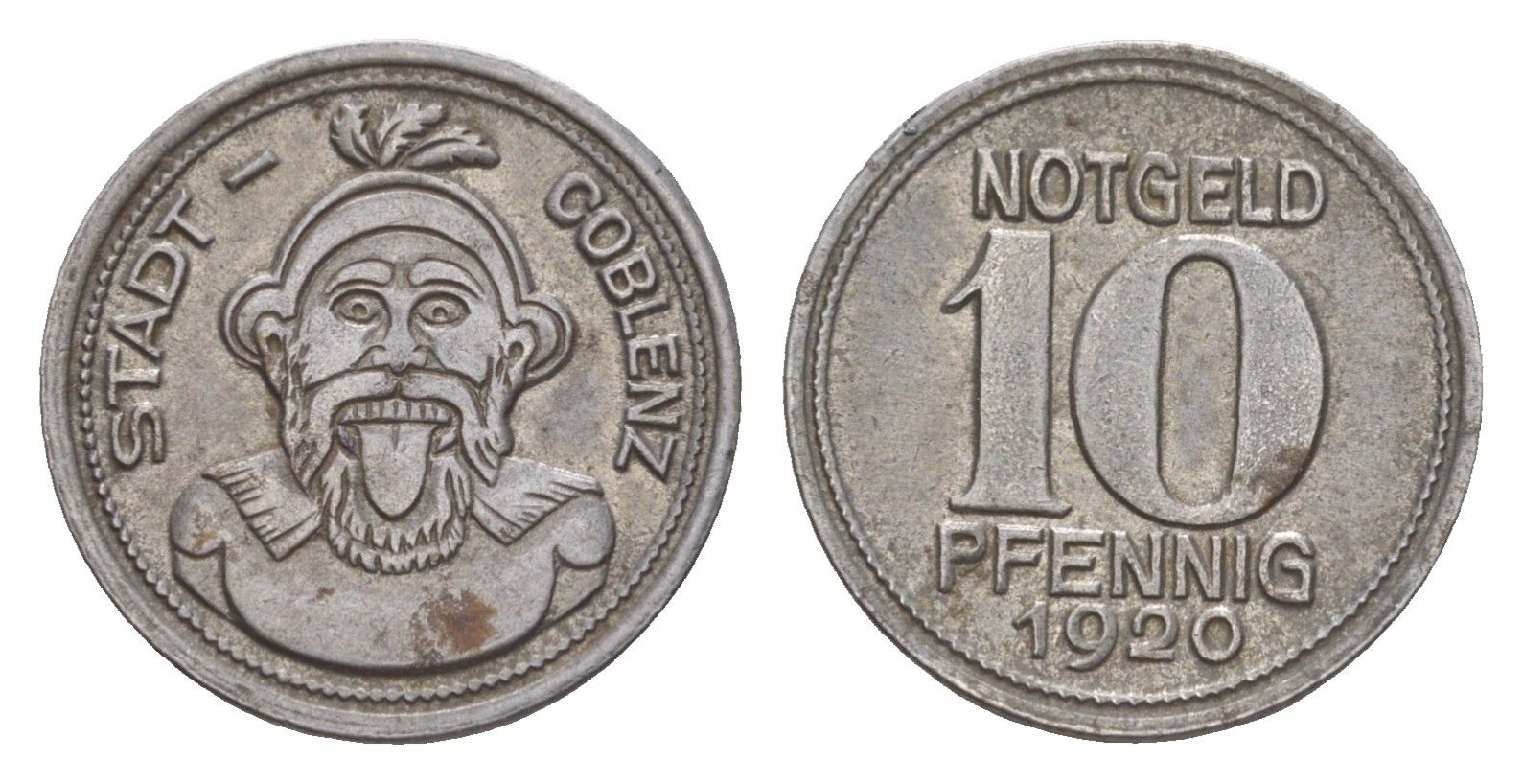 Кобленц 10 пфеннигов 1920 Funck 80.3, Men05 4526.8, Men18 5727.8 железо 4643-1043