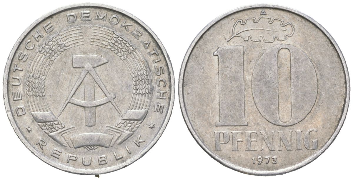 ГДР 10 пфеннигов 1973 A KM 10 алюминий 201-1018