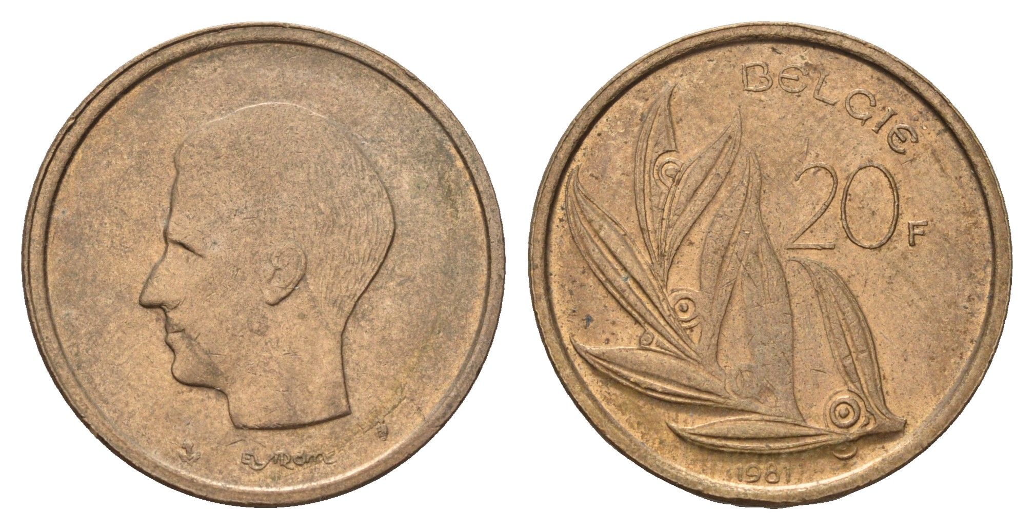 Бельгия 20 франков 1981 Belgie, Бодуэн I (1951-1993) KM 160 никель латунь 3459-857