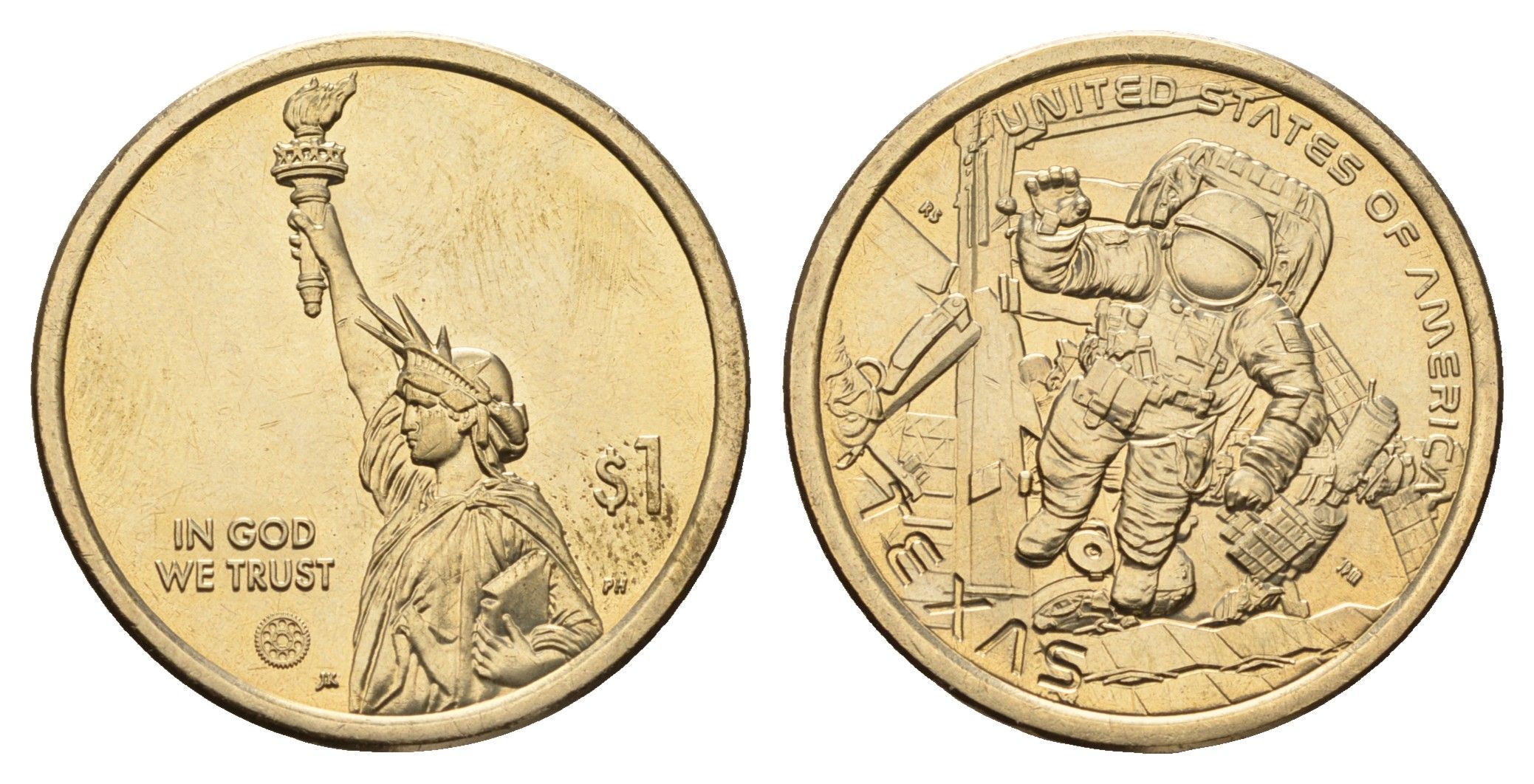США 1 доллар 2025 Американские инновации - Космический центр имени Линдона Джонсона в Техасе KM NEW медь плакированная марганцем латунью UNC 4678-725