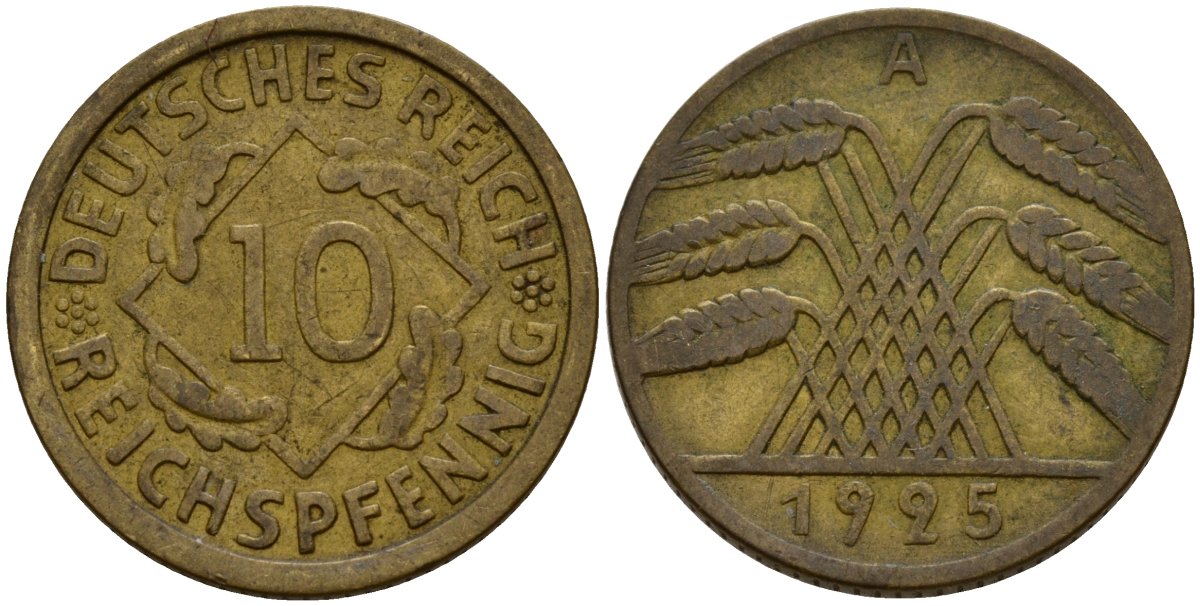 Германия 10 рейхспфеннигов 1925 A KM 40 алюминиевая бронза 4156-434