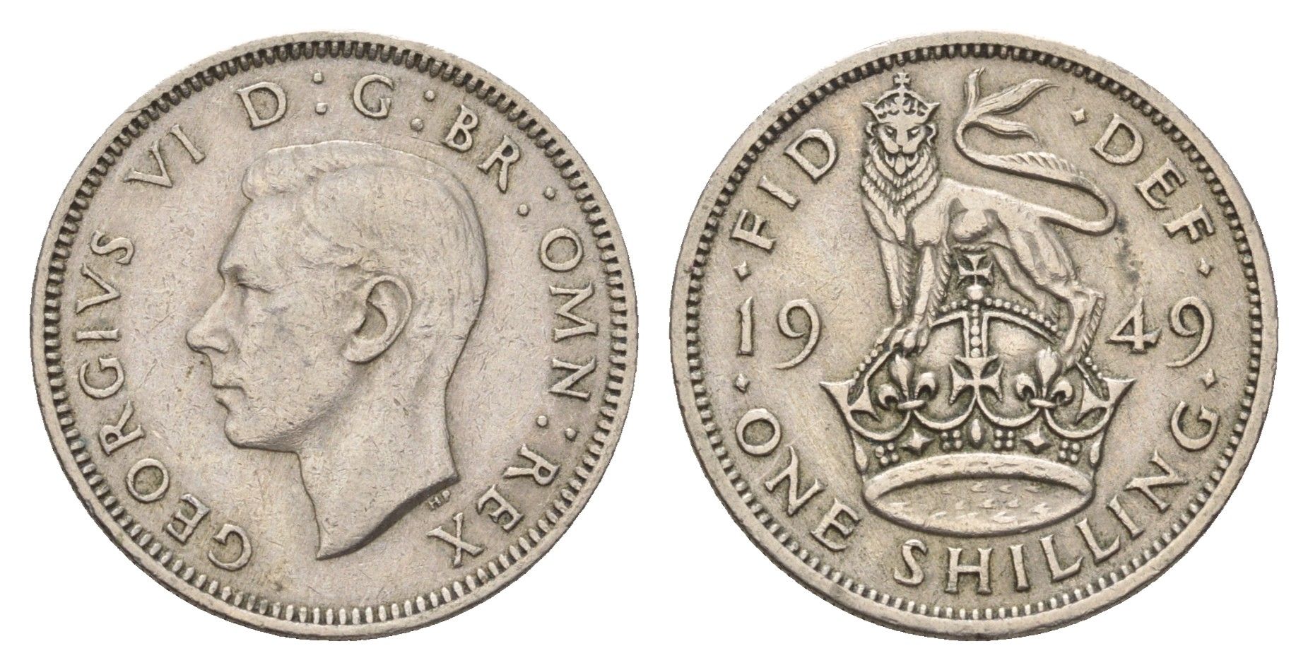 Великобритания 1 шиллинг 1949 Георг VI (1936-1952), Английский герб KM 876, Spink 4108 медно-никель 4187-1253