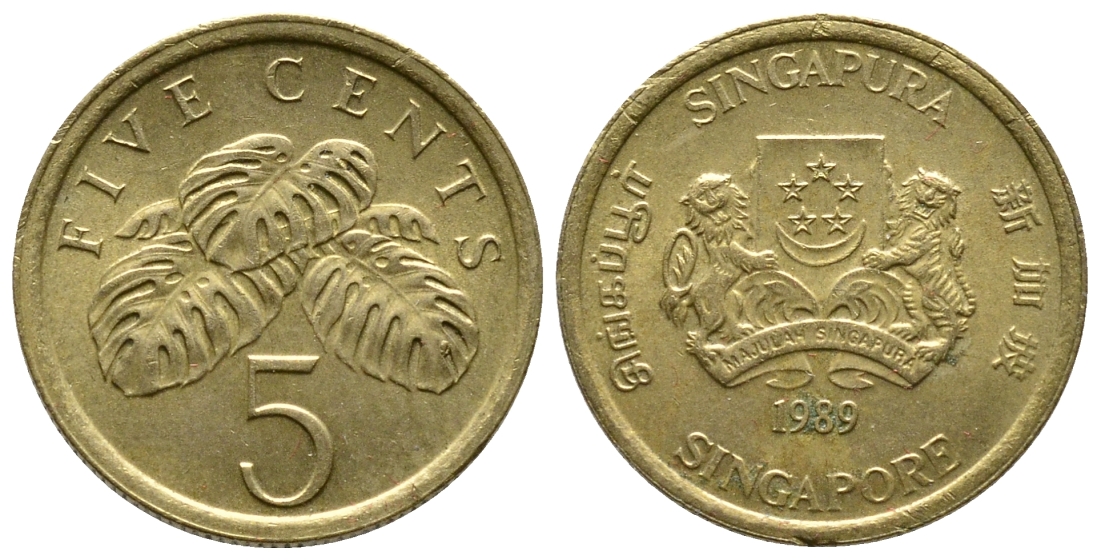 Сингапур 5 центов 1989 KM 50 алюминиевая бронза 220-414