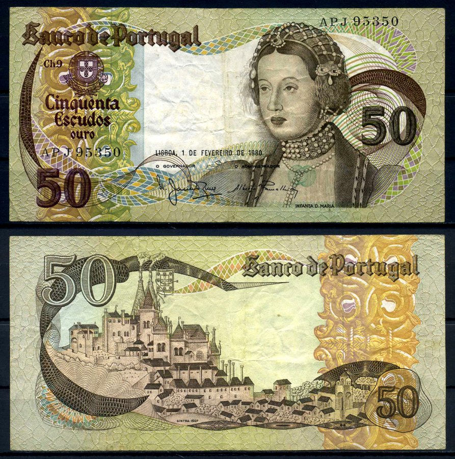 Португалия 50 эскудо 1980 Инфанта донна Мария, Синтра, Manuel Jacinto Nunes & Alberto Jos? dos Santos Ramalheira Pick 174b(6) бумага 2198-31-1-2