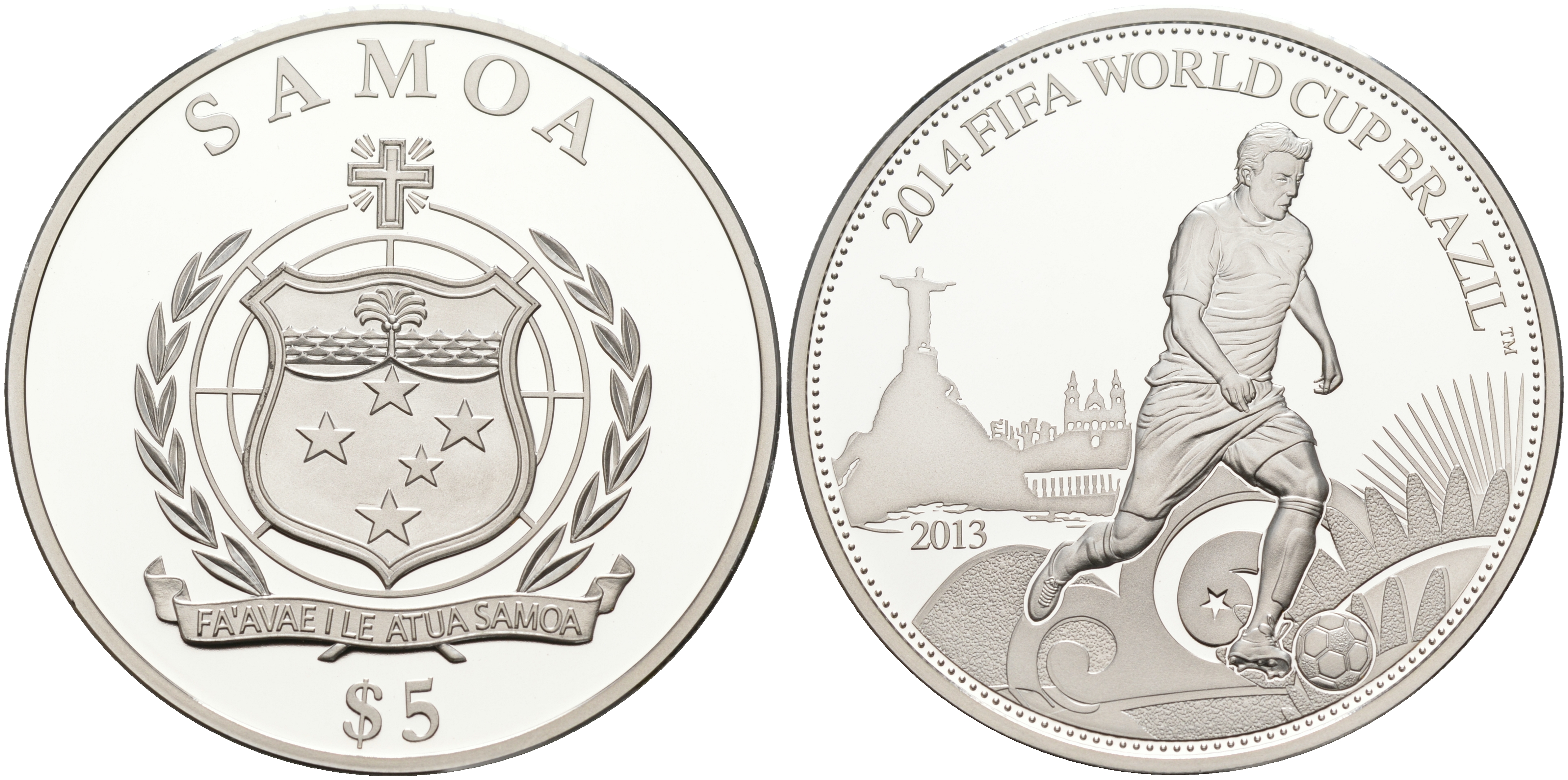 Самоа 5 тала 2013 FIFA, Чемпионат мира по футболу в Бразилии 2014 KM NEW серебро PROOF 11-127-11