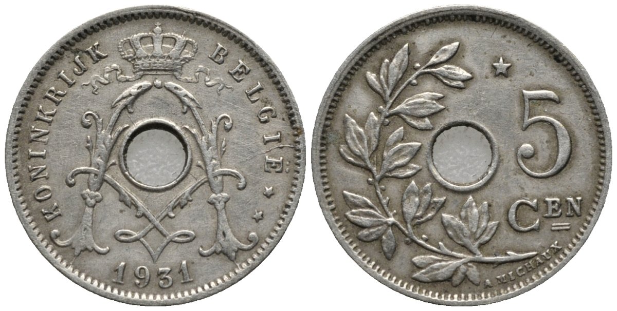 Бельгия 5 сантимов 1931 Belgie, Альберт I (1910-1934) KM 67 медно-никель 4576-1252