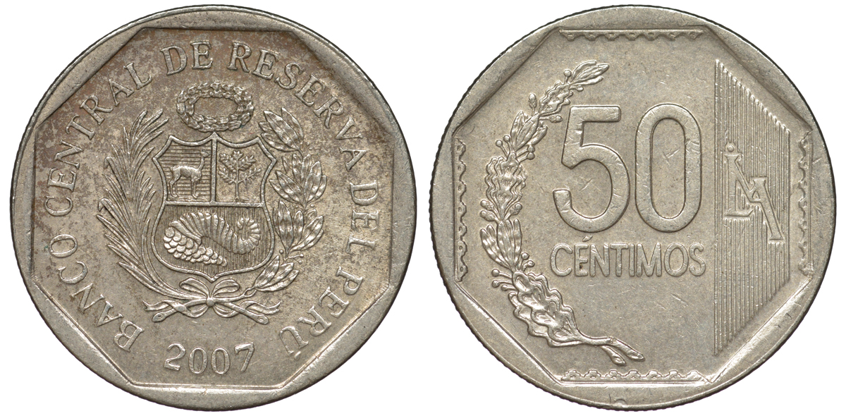 Перу 50 сентимо 2007 KM 307.4 медно-никель 4605-256