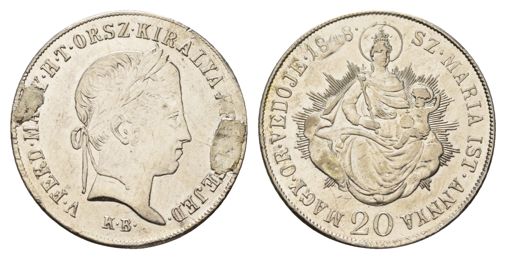 Венгрия 20 крейцеров 1832 KB, Фердинанд I (1835-1848), мадонна с младенцем, год-тип KM 432 серебро 1520-1532