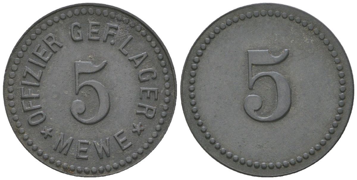 Меве (Померания) 5 пфеннигов ND лагерь для военнопленных офицеров Men05 16734.3, Men18 21000.3 цинк 4617-911