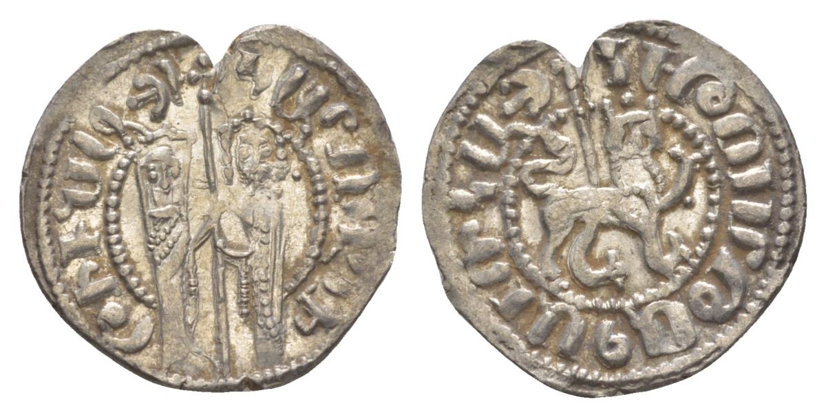 Киликийская Армения трам 1226-1271 Хетум I и царица Забель, держат крест/лев с патриаршим крестом  серебро    1516-744