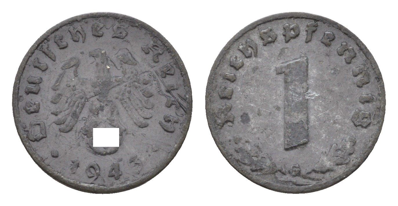 Германия 1 рейхспфенниг 1943 G KM 97, J. 369 цинк 4630-1052