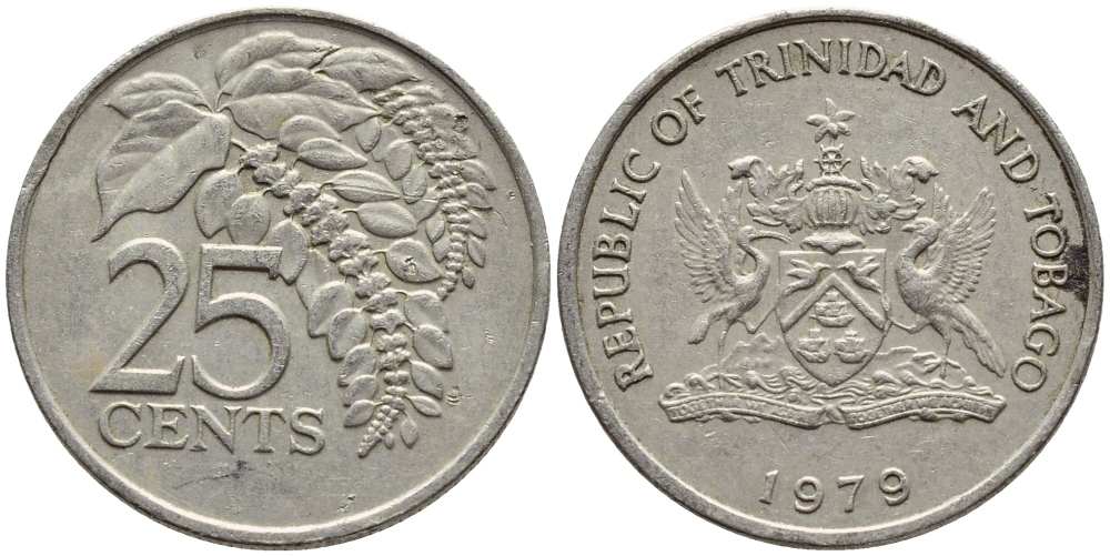 Тринидад и Тобаго 25 центов 1979 цветок дикая пуансеттия KM 32 медно-никель 4396-745