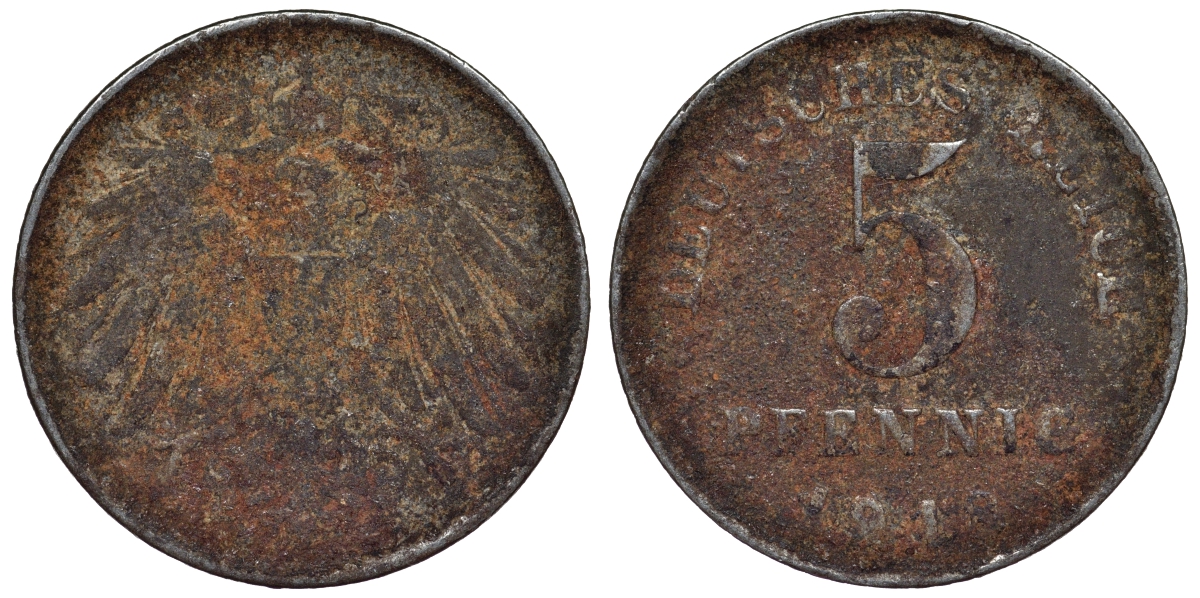 Германия 5 пфеннигов 1918 ? KM 19, J. 297, Weege 5 железо 4118-1215