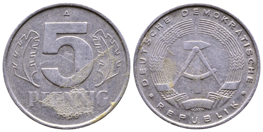 ГДР 5 пфеннигов 1968 А КМ 9.1 алюминий 4110-1762