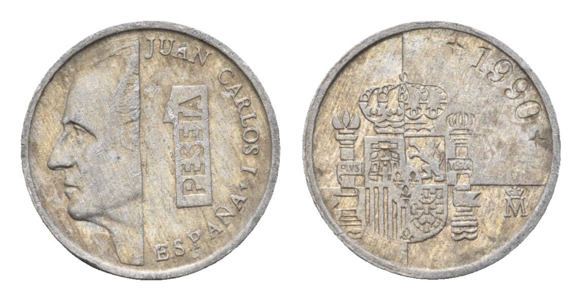 Испания 1 песета 1990 M, Хуан Карлос I (1975-2014) KM 832 алюминий 4684-1061
