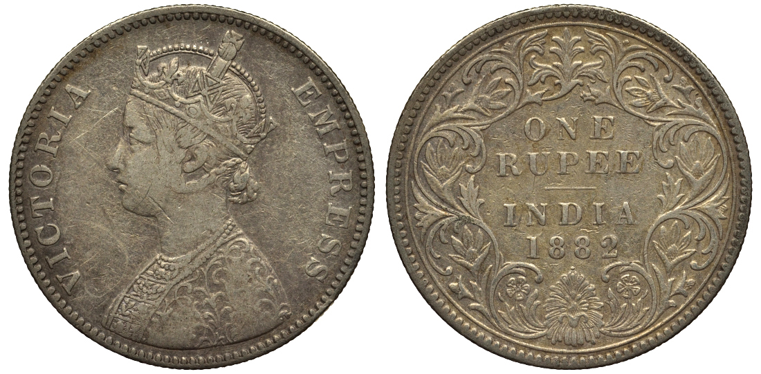 Британская Индия 1 рупия 1882 Виктория (1837-1901) KM 492 серебро 4044-541