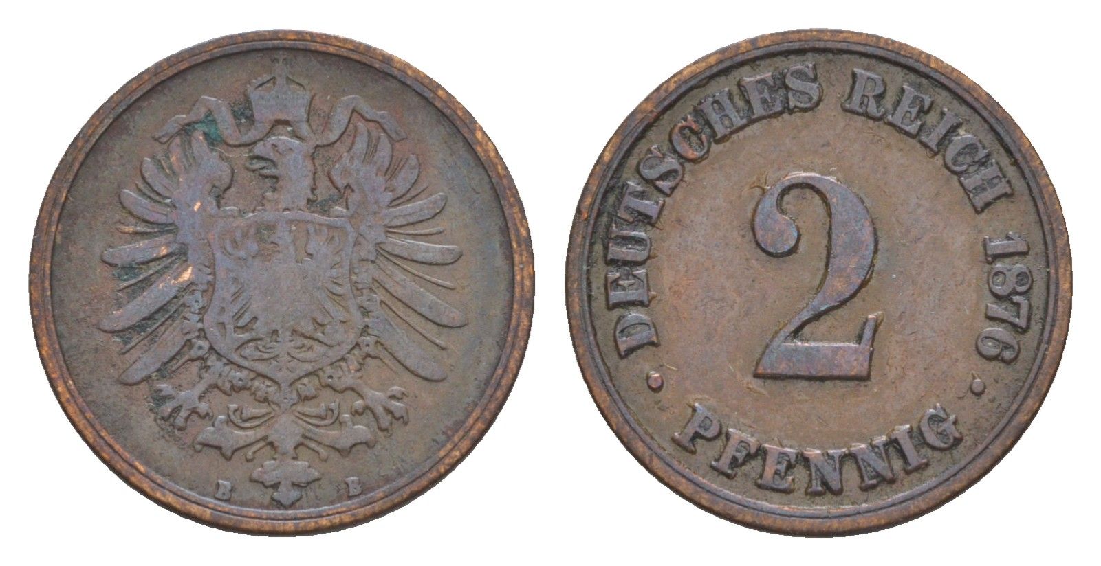Германия 2 пфеннига 1876 E, Вильгельм I (1871-1888) KM 2, J. 2, Weege 3 медь 4639-1211