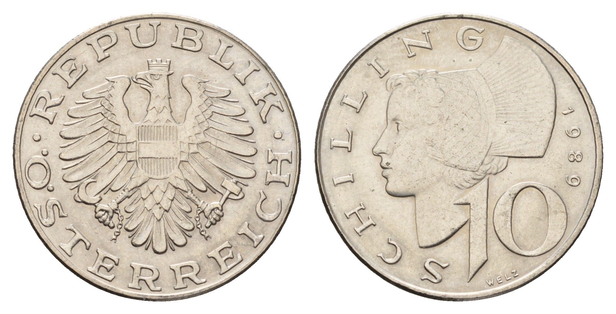 Австрия 10 шиллингов 1989 KM 2918 медно-никель 3856-143