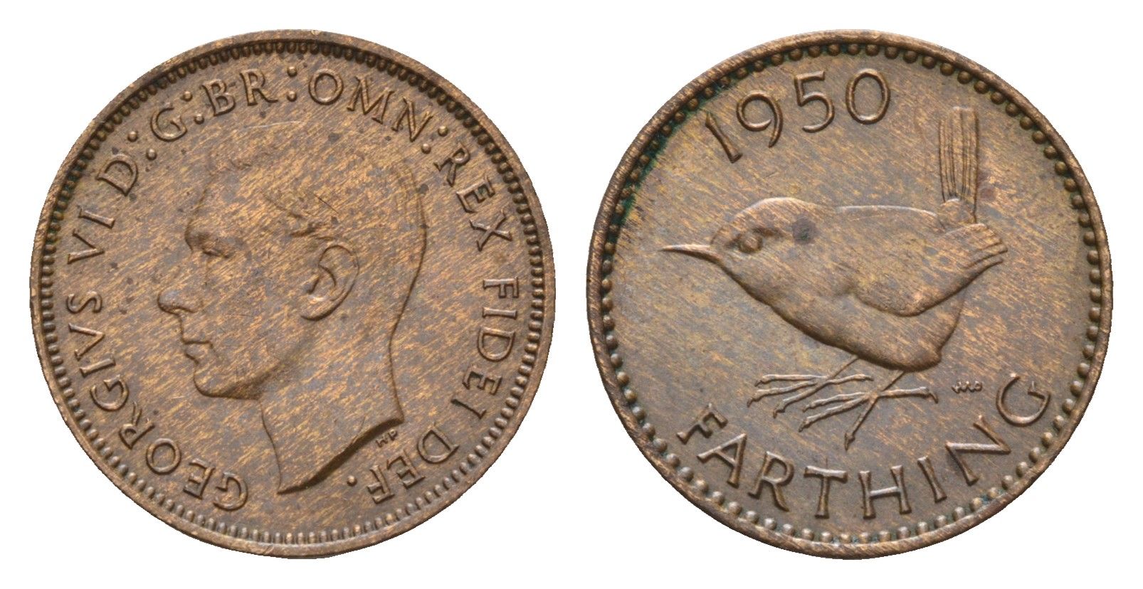 Великобритания 1 фартинг 1950 Георг VI (1936-1952) KM 867, Spink 4119 бронза 4674-815