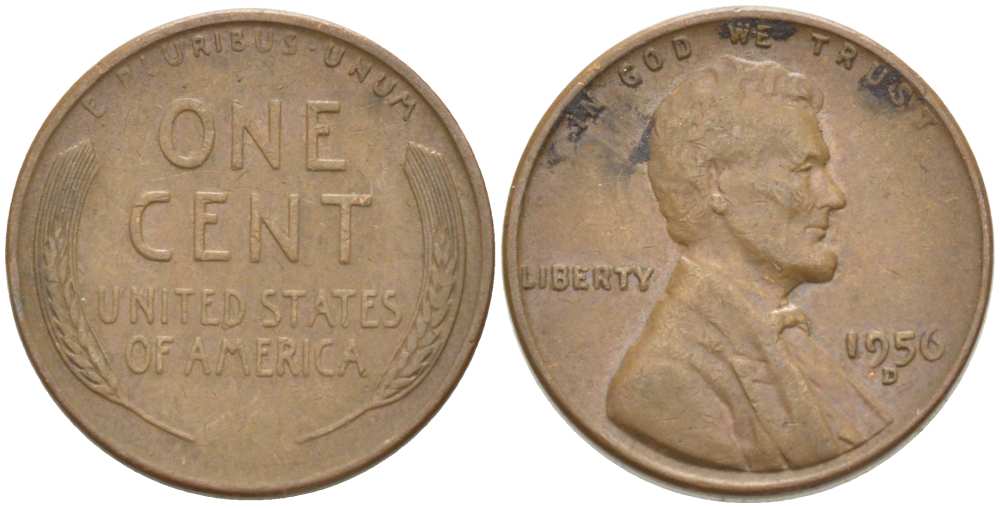 США 1 ЦЕНТ 1956 D, ЛИНКОЛЬН KM А132 медь цинк 218-658