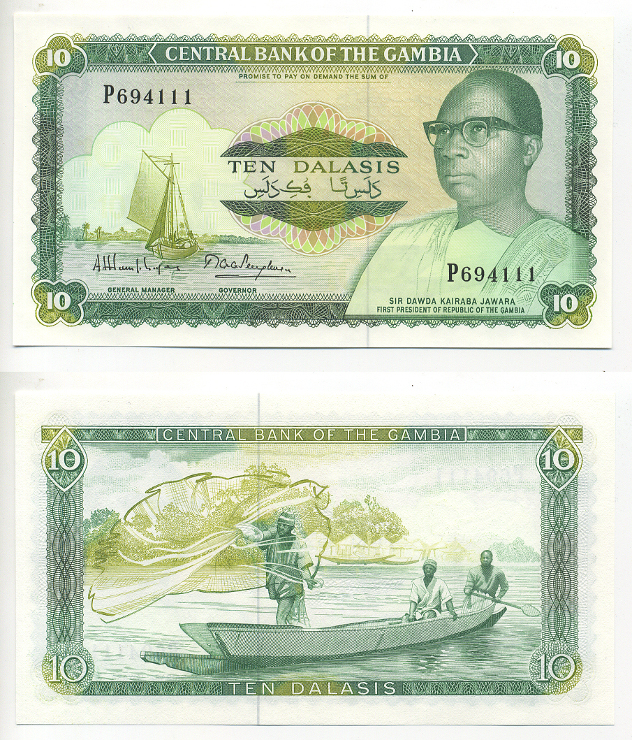 Гамбия 10 даласи ND (1987-1990) Дауда Кайраба Джавара подпись 8 Pick 10a бумага UNC (пресс) 6278-49-2