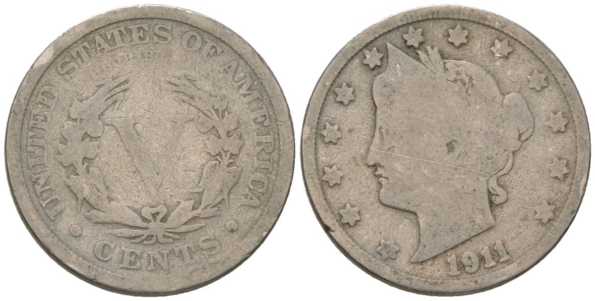 США 5 центов 1911 голова свободы KM 112 медно-никель 3336-252