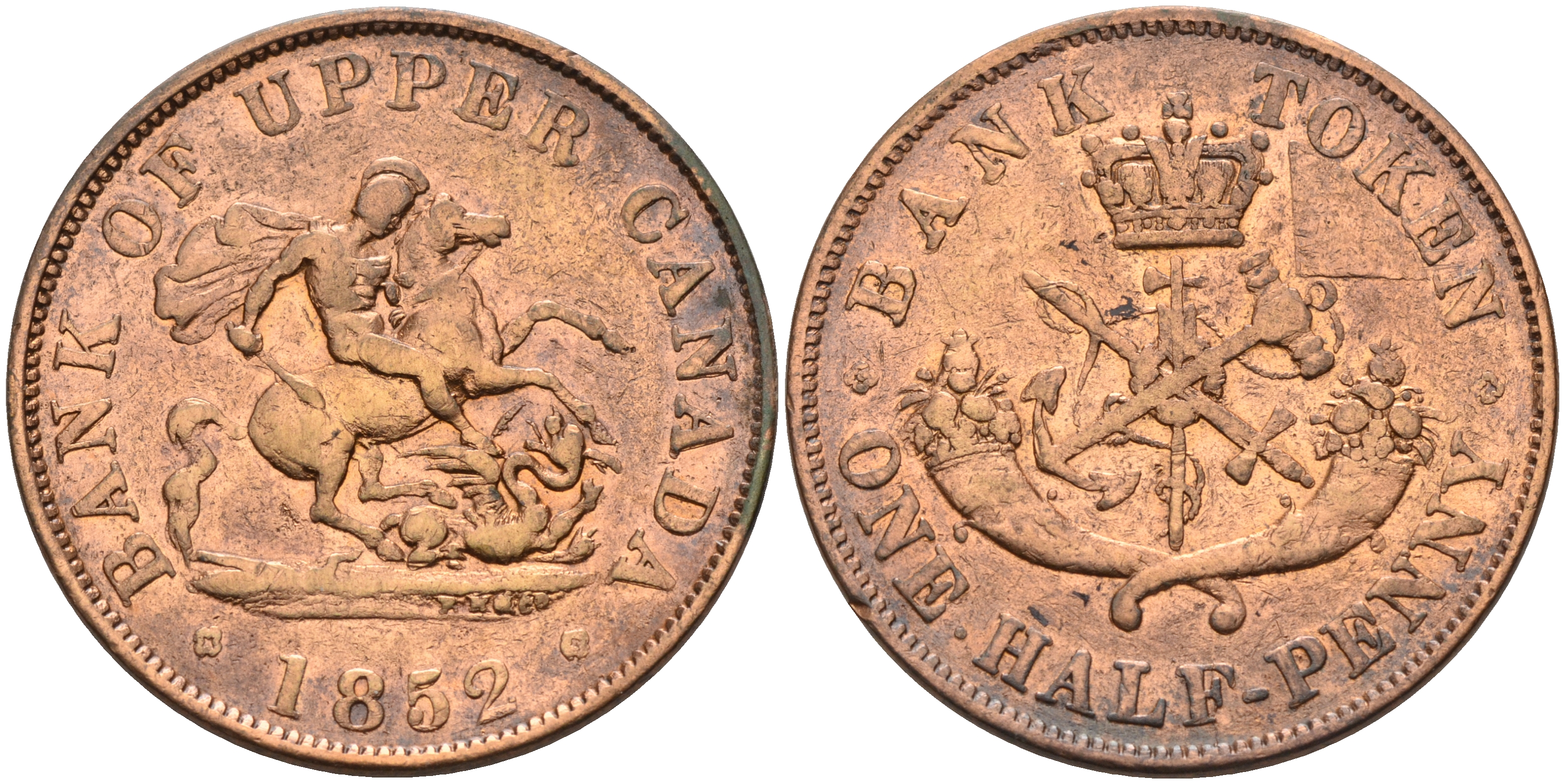 Канада 1/2 пенни 1852 Upper Canada, токен KM TN2 медь    4599-615