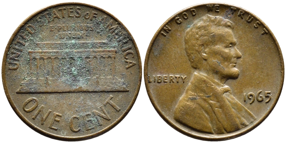 США 1 ЦЕНТ 1965 ЛИНКОЛЬН KM 201 медь цинк 4385-612