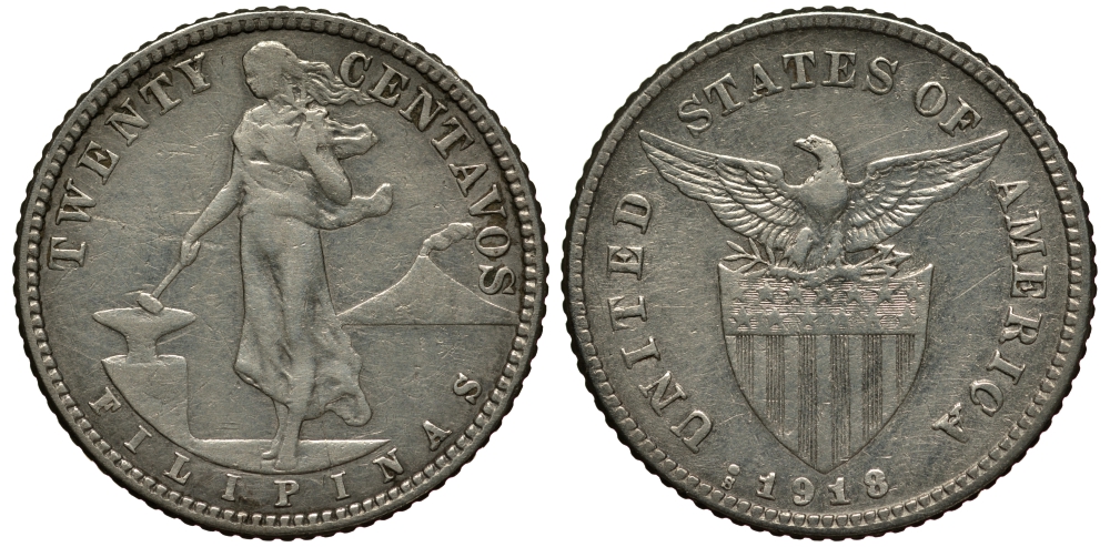 Филиппины 20 сентаво 1918 S, вес 3,93 гр. KM 170 серебро    272-111