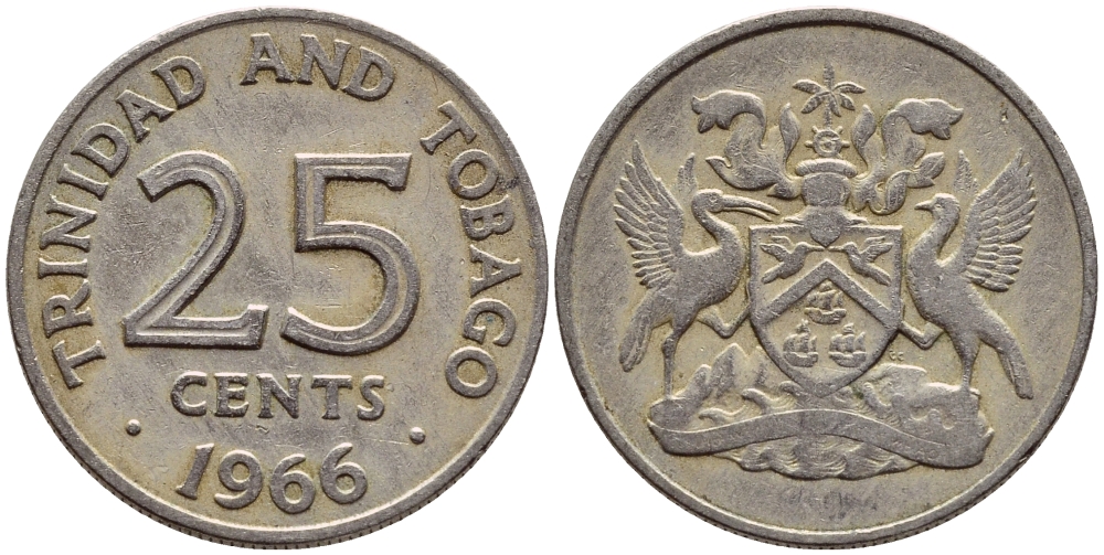 Тринидад и Тобаго 25 центов 1966 герб KM 4 медно-никель 4396-635