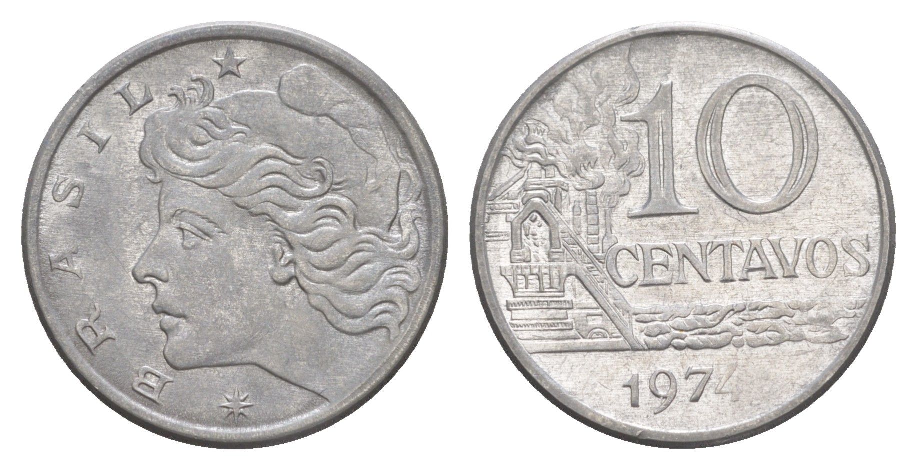 Бразилия 10 сентаво 1974 KM 578.1a нержавеющая сталь UNC 4644-435