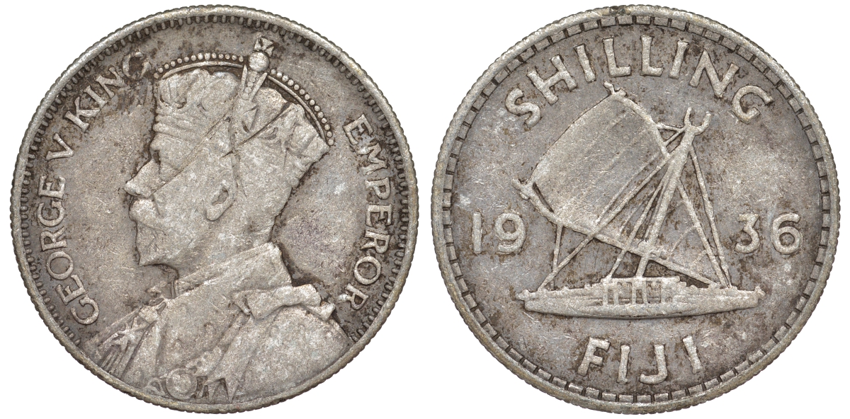 Фиджи 1 шиллинг 1936 Георг V (1910-1936), парусник KM 4 серебро 91-1041