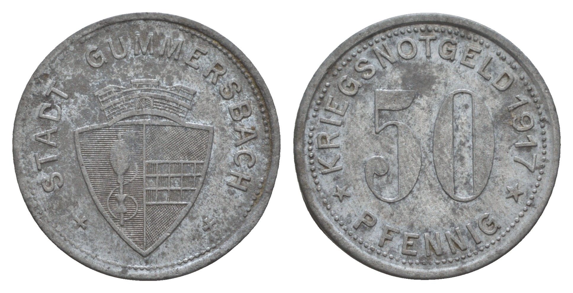 Гуммерсбах 50 пфеннигов 1917 Funck 180.1, Men18 12471.1 цинк 4657-1116