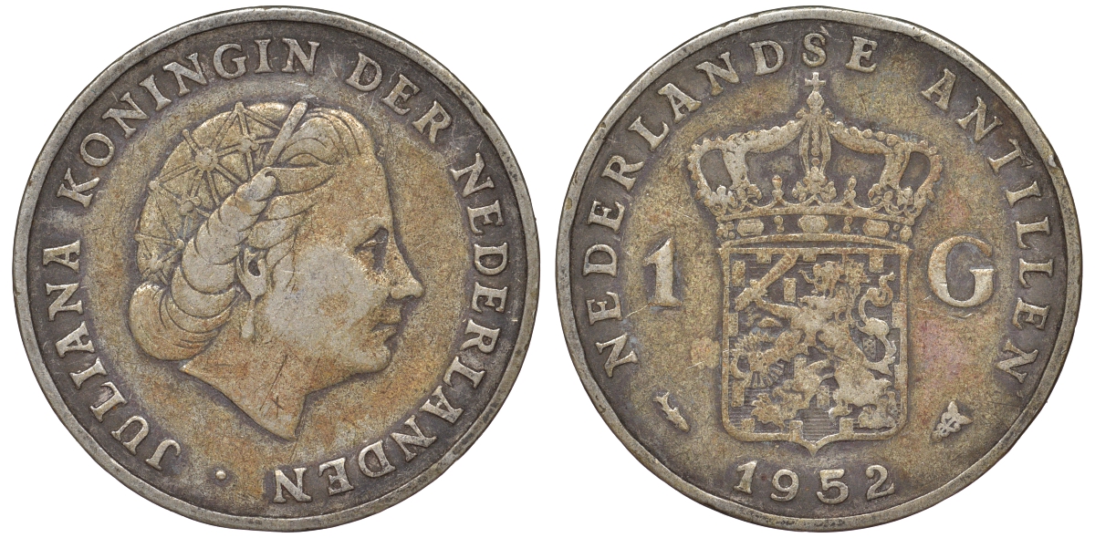 Нидерландские Антилы 1 гульден 1952 Юлиана (1948-1980) KM 2 серебро 36-832