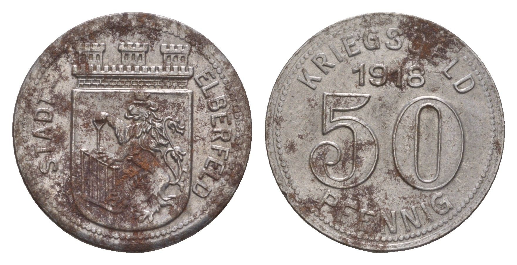 Эльберфельд 50 пфеннигов 1918 Funck 111.6, Men05 6413.7, Men18 8040.7 железо 4657-1135
