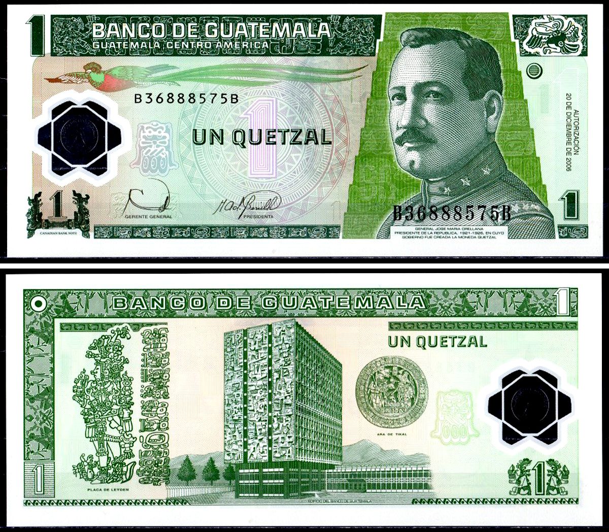 Гватемала 1 кетсаль 2006 Pick 109 пластик UNC (пресс) 402-53-2-2
