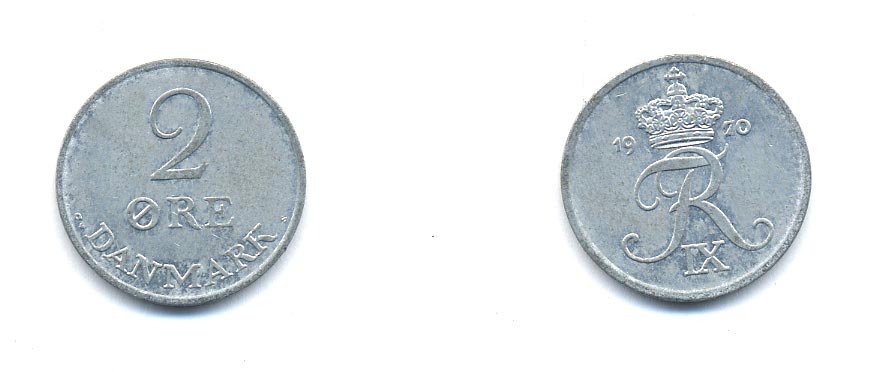ДАНИЯ 2 ЭРЕ 1970 C; S, ФРЕДЕРИК IX (1947-1972) KM 840.2 цинк 4379-741