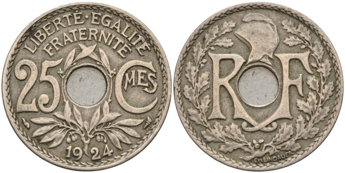 Франция 25 сантимов 1924 KM 867a, Le Franc 171.7 медно-никель 4143-422