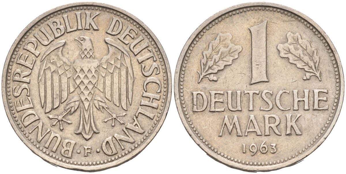 ФРГ 1 марка 1963 F KM 110 медно-никель 4126-543