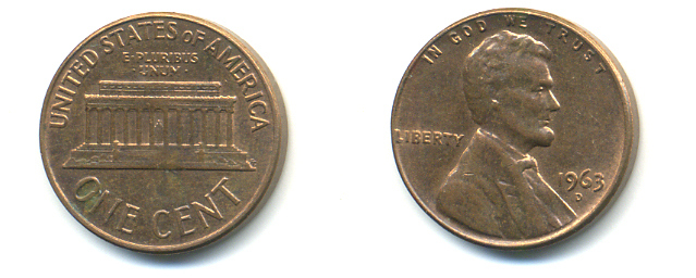 США 1 ЦЕНТ 1963 D, ЛИНКОЛЬН KM 201 медь цинк 86-162