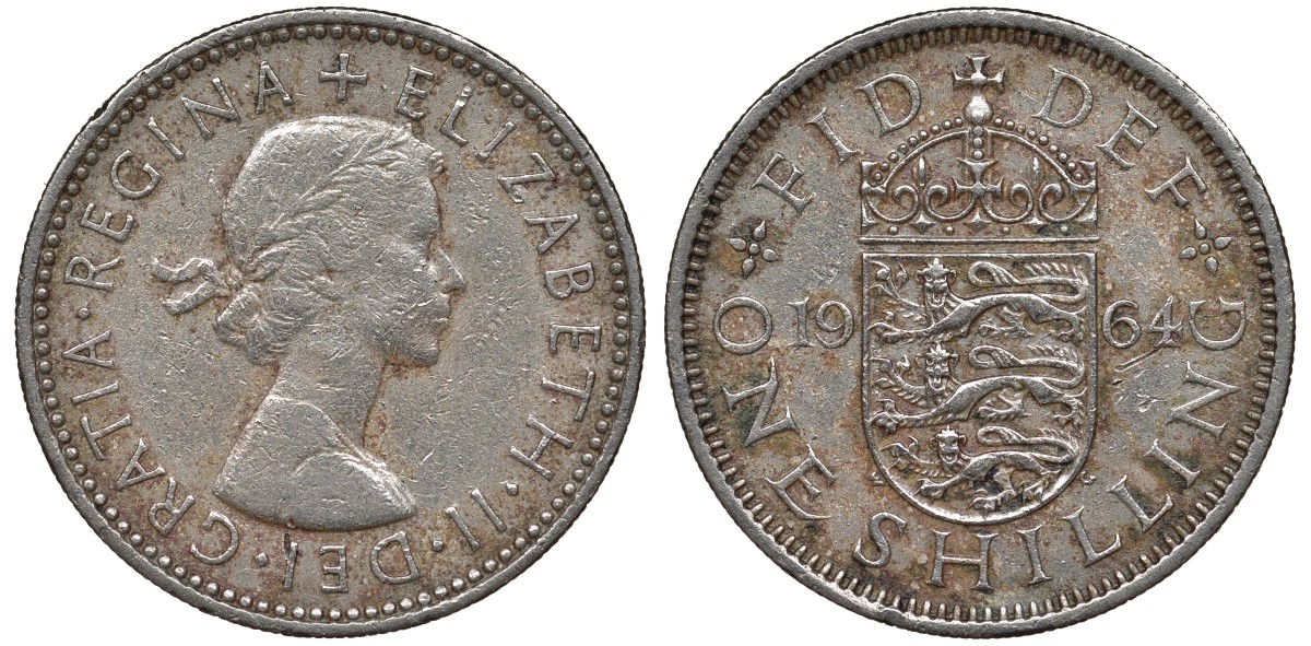 Великобритания 1 шиллинг 1964 Елизавета II (1952-2022), Английский герб KM 904, Spink 4147 медно-никель 4122-1045