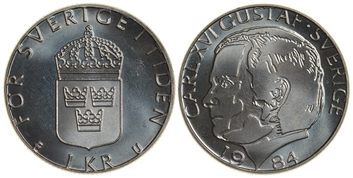 Швеция 1 крона 1984 Карл XVI Густав (1973- ) KM 852a медно-никель UNC 4179-1224
