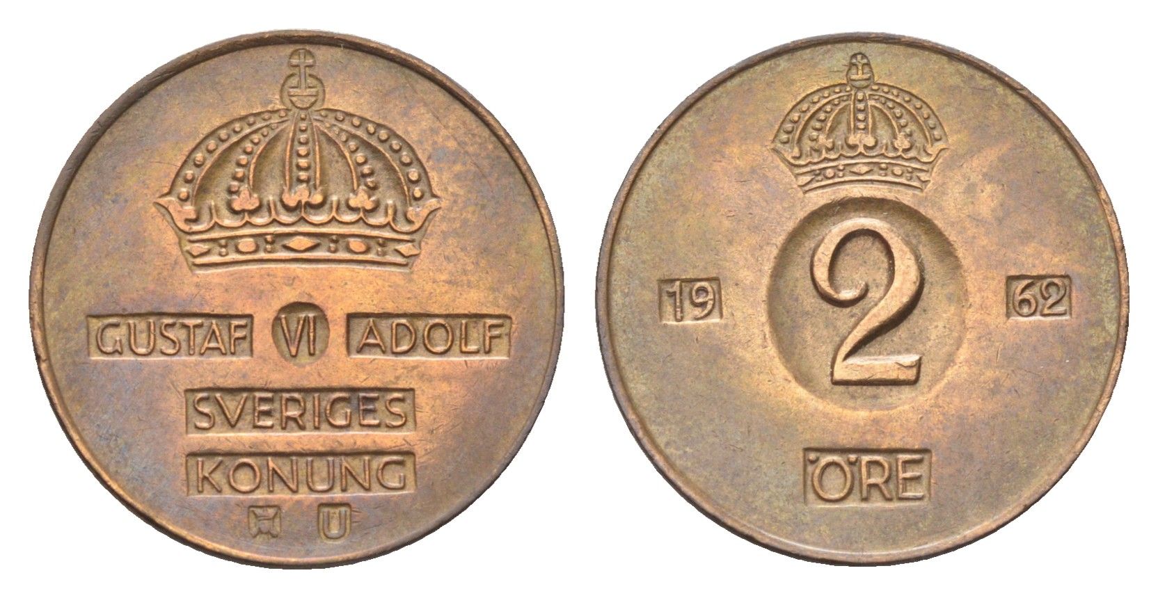 Швеция 2 эре 1962 TS Густав VI Адольф (1950-1973) KM 821 бронза 4705-915