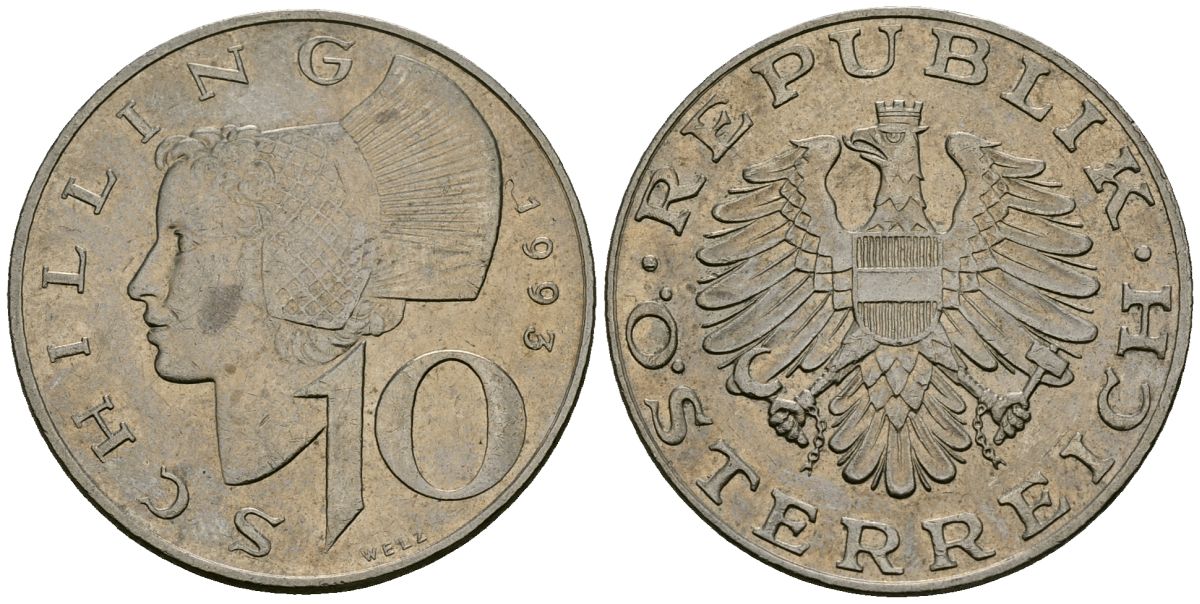 Австрия 10 шиллингов 1993 KM 2918 медно-никель 4167-454