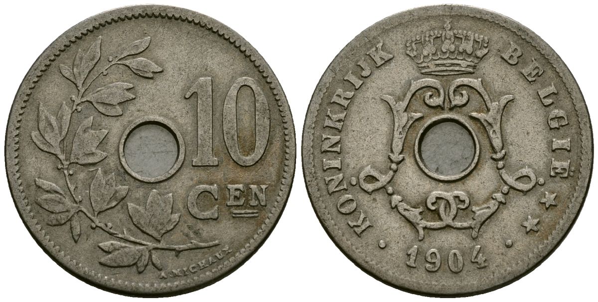 Бельгия 10 сантимов 1904 Belgie KM 53 медно-никель 4172-1125